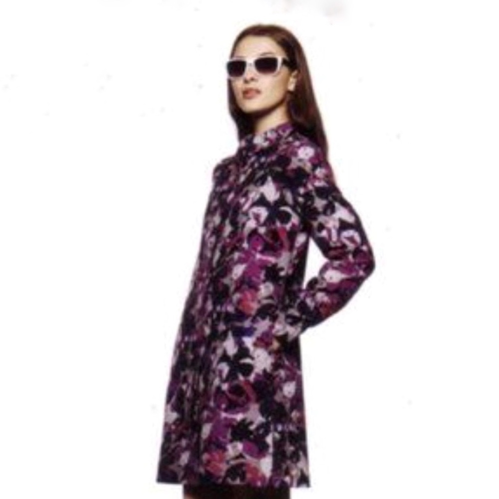 Thakoon for Target cotton floral trench coat blue toned florals with purple